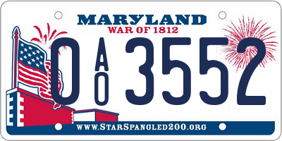 MD license plate 0AO3552