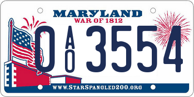 MD license plate 0AO3554