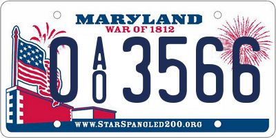 MD license plate 0AO3566