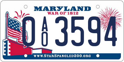 MD license plate 0AO3594