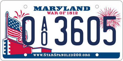 MD license plate 0AO3605