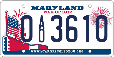 MD license plate 0AO3610