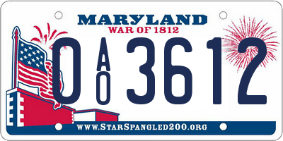 MD license plate 0AO3612