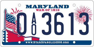 MD license plate 0AO3613