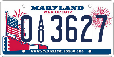 MD license plate 0AO3627