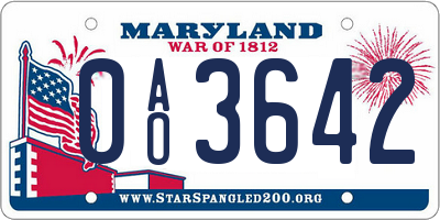 MD license plate 0AO3642