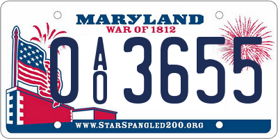 MD license plate 0AO3655