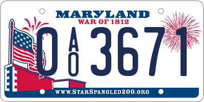 MD license plate 0AO3671