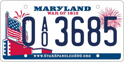 MD license plate 0AO3685