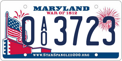 MD license plate 0AO3723