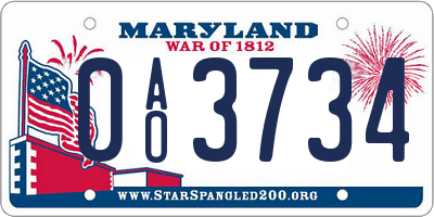 MD license plate 0AO3734