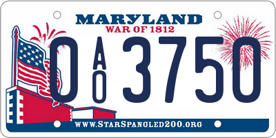 MD license plate 0AO3750
