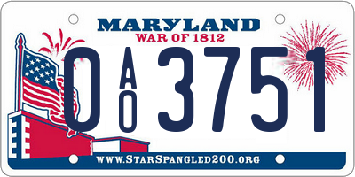 MD license plate 0AO3751