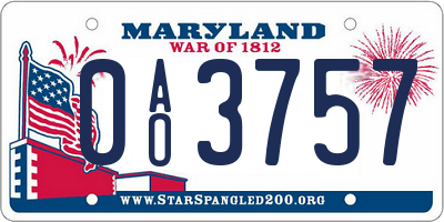 MD license plate 0AO3757