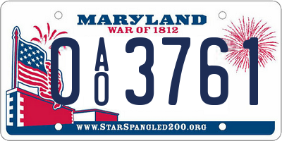 MD license plate 0AO3761
