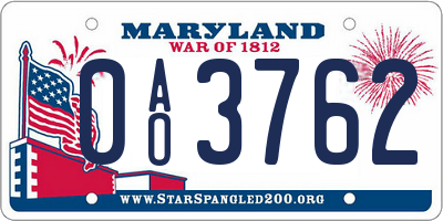 MD license plate 0AO3762