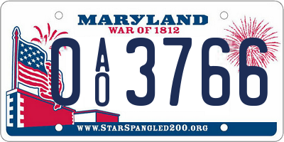 MD license plate 0AO3766