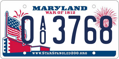 MD license plate 0AO3768