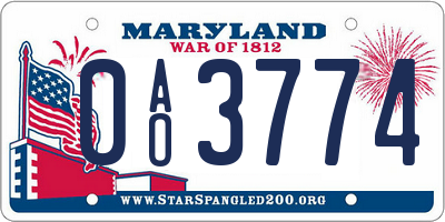 MD license plate 0AO3774