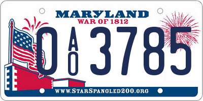 MD license plate 0AO3785