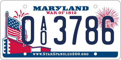 MD license plate 0AO3786