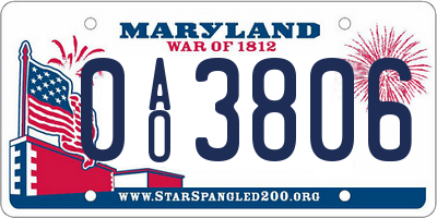 MD license plate 0AO3806