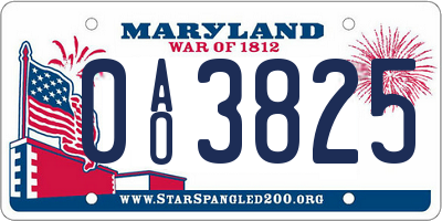 MD license plate 0AO3825