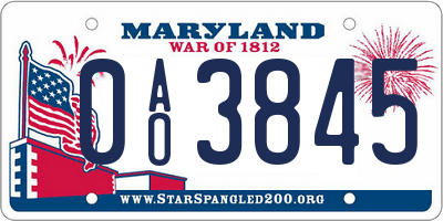 MD license plate 0AO3845