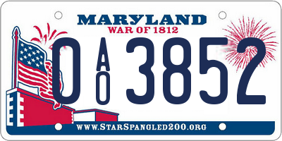 MD license plate 0AO3852