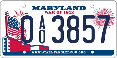MD license plate 0AO3857