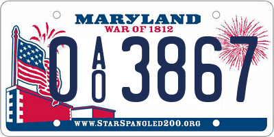 MD license plate 0AO3867