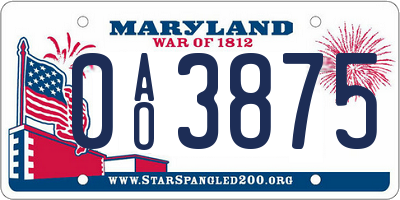 MD license plate 0AO3875