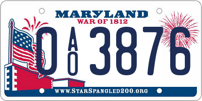 MD license plate 0AO3876