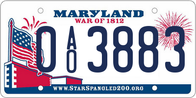 MD license plate 0AO3883