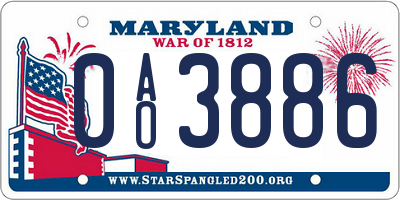 MD license plate 0AO3886