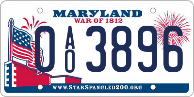MD license plate 0AO3896