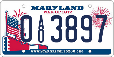 MD license plate 0AO3897