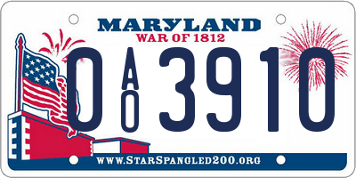 MD license plate 0AO3910