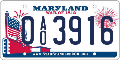 MD license plate 0AO3916