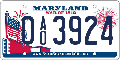 MD license plate 0AO3924