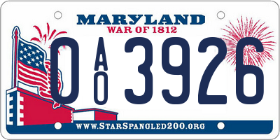 MD license plate 0AO3926
