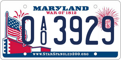 MD license plate 0AO3929
