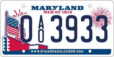 MD license plate 0AO3933