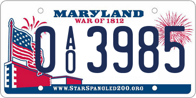 MD license plate 0AO3985