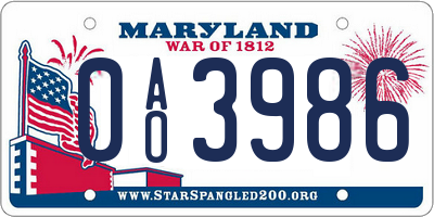 MD license plate 0AO3986