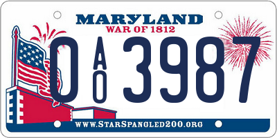 MD license plate 0AO3987