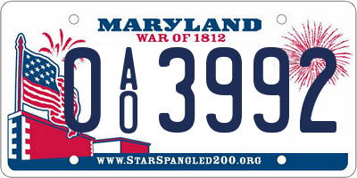 MD license plate 0AO3992