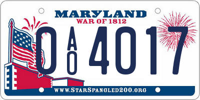 MD license plate 0AO4017