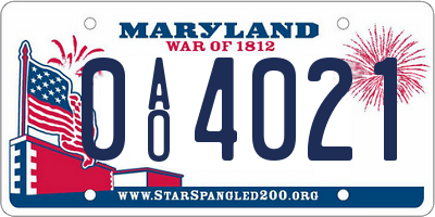 MD license plate 0AO4021