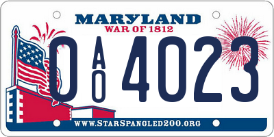 MD license plate 0AO4023